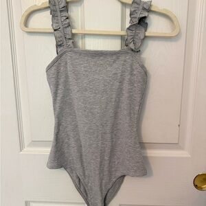 Le Lis Heather Gray Ruffled Bodysuit